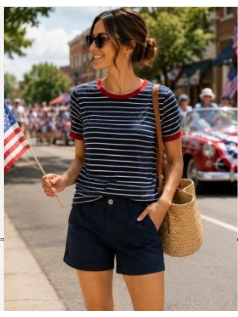 Tommy Hilfiger Women's Short Sleeve Red White Blue Trim Knit Top, XS